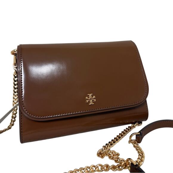 Tory Burch Chocolate Leather Crossbody with Gold Chain - Picture 2 of 6